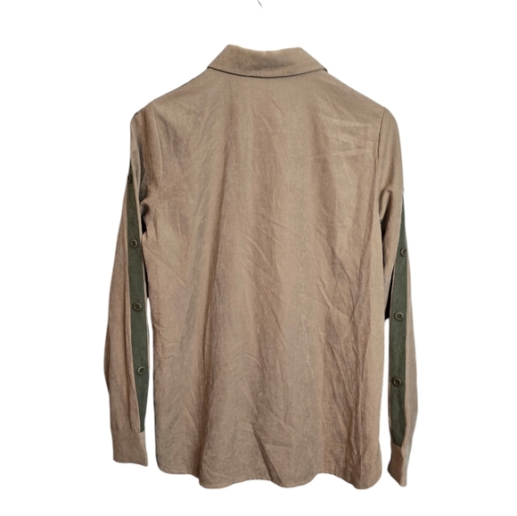 🔴 Mystree Womens Sude Button Shirt Button Design Arms Military Tan Small - Picture 6 of 11